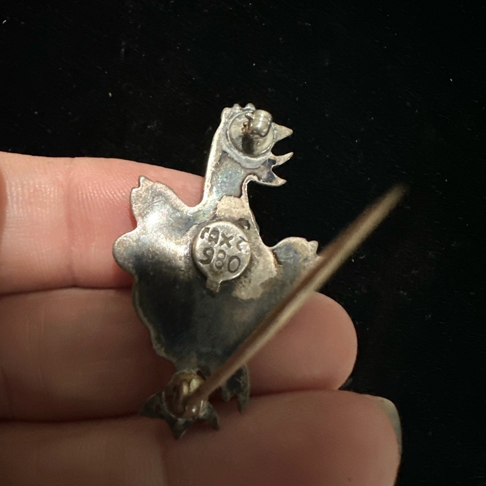 Silver Chicken Brooch View 2
